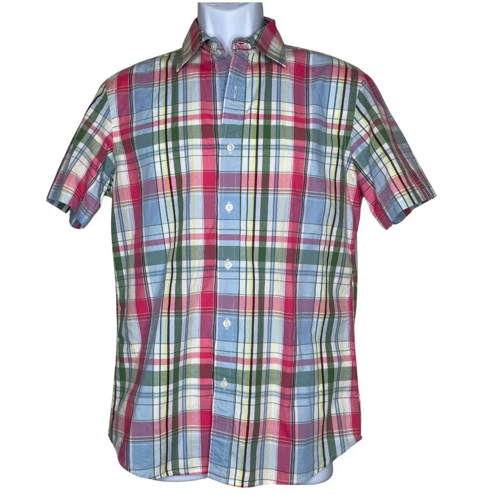 Banana Republic Prepster Plaid Shirt S Pink Blue Green Country Club Core Madras